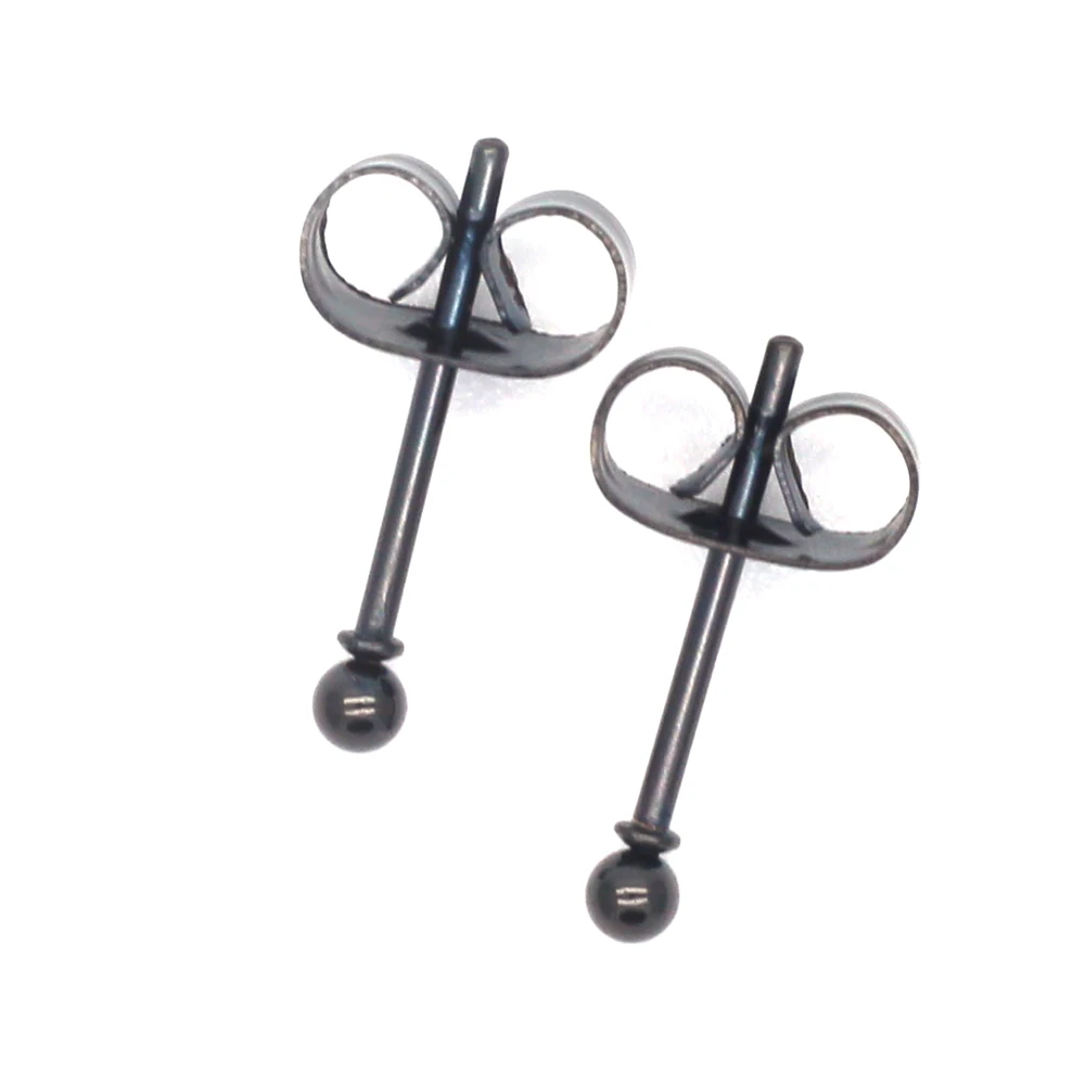 Black Small Balls 2mm to 8mm Stud Earrings 316l Stainless Steel IP Plating No Fade Allergy Free