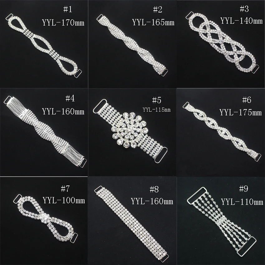 10pc/lot 9 Styles (Can mix) Sexy Rhinestone Bikini Connector / Buckle Copper Chain Fit For Pin Up Silver Plated