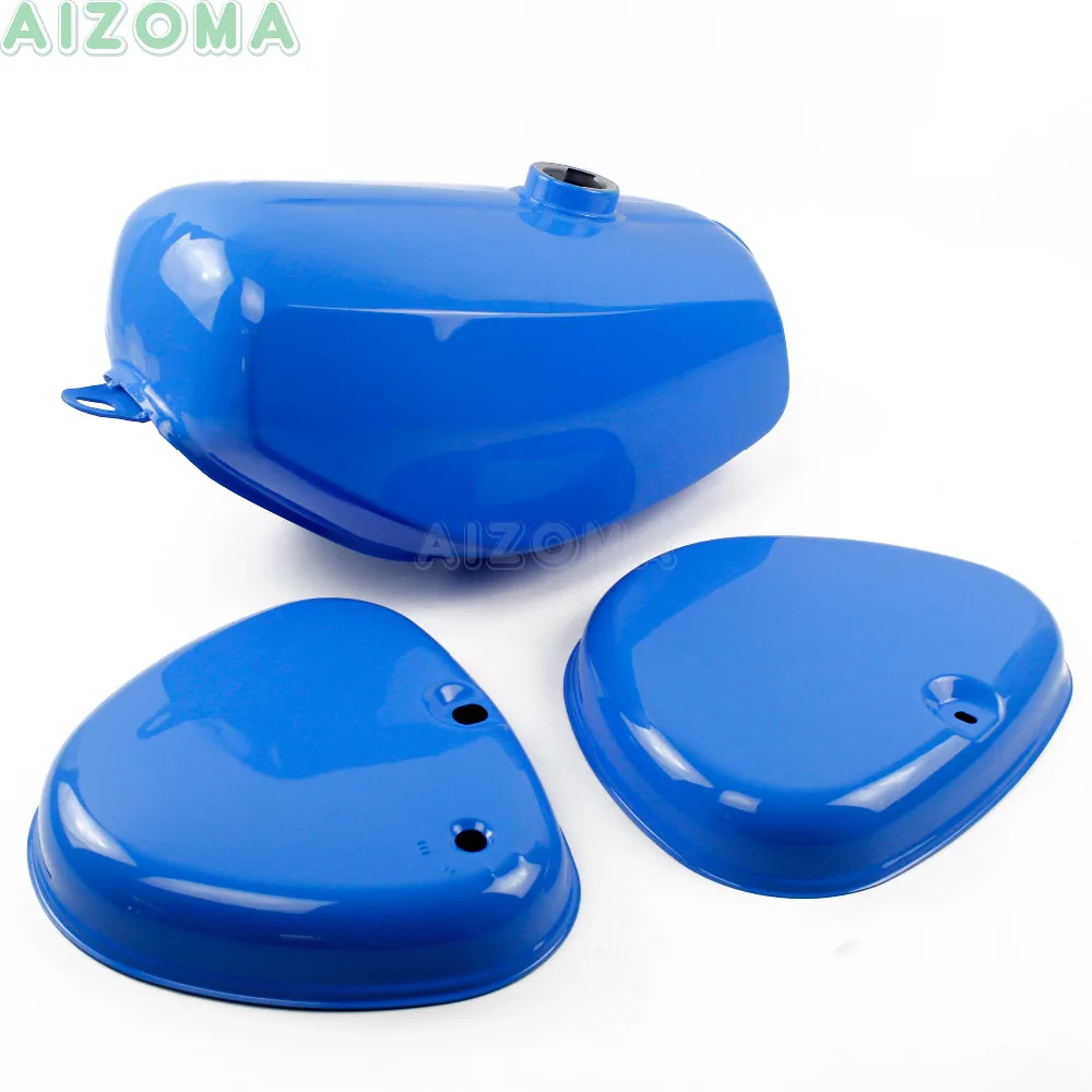 Blue Motorcycle Retro Custom Banana Shape Gas Oil Tank w/ 2pcs Side Cover Steel Fuel Tank Kit For Simson S50 S51 S70 ( 191972 )