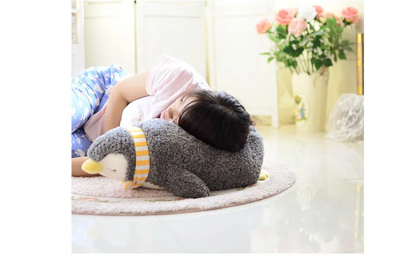 

middle plush scarf penguin toy lying gray penguin doll gift about 70cm 2669