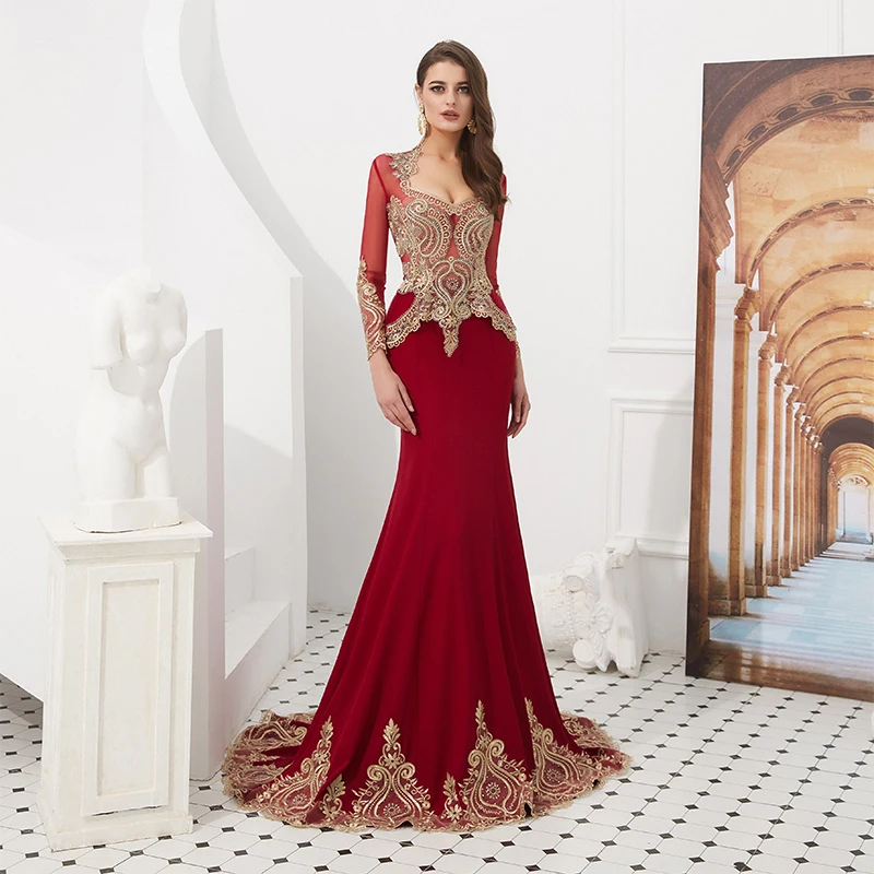 Novidade alta qualidade vestidos de mãe da noiva, vestido de sereia preto tule apliques dourados, vestidos de casamento para convidados