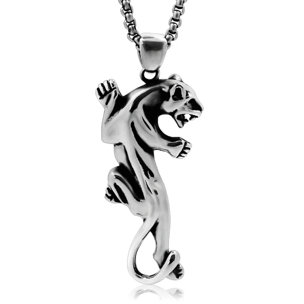 Titanium Steel Leopard Pendant Necklaces Casting Animal Snow Leopard Hiphop/Rock Style Necklace