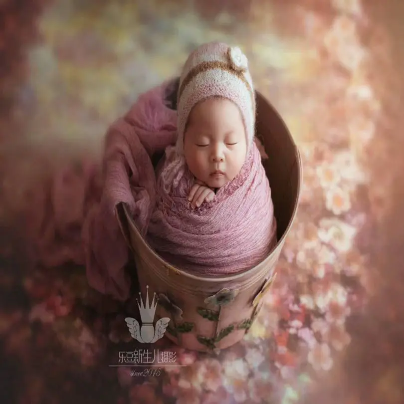 Handmade knit mohair hat Newborn baby fluffy bonnet photography props