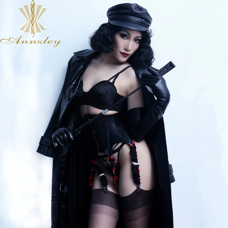 Annzley Genuine Sheep Leather Short Underbust Corset With 6 Suspenders 24 Pieces Steel Boned Korsetts For Sale