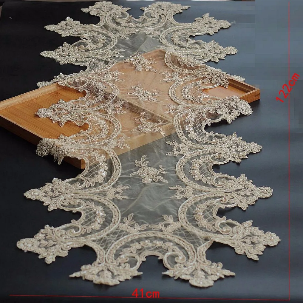 

Luxury Beaded Lace Tablecloth Handmade Sheet Doilies Alencon Lace Mat Top Cover