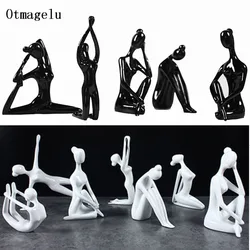 Abstract Art Resin Yoga Poses Figurine Porcelain Black White 12 Styles Yoga Lady Figure Statue Yoga Studio Home Decor Ornament