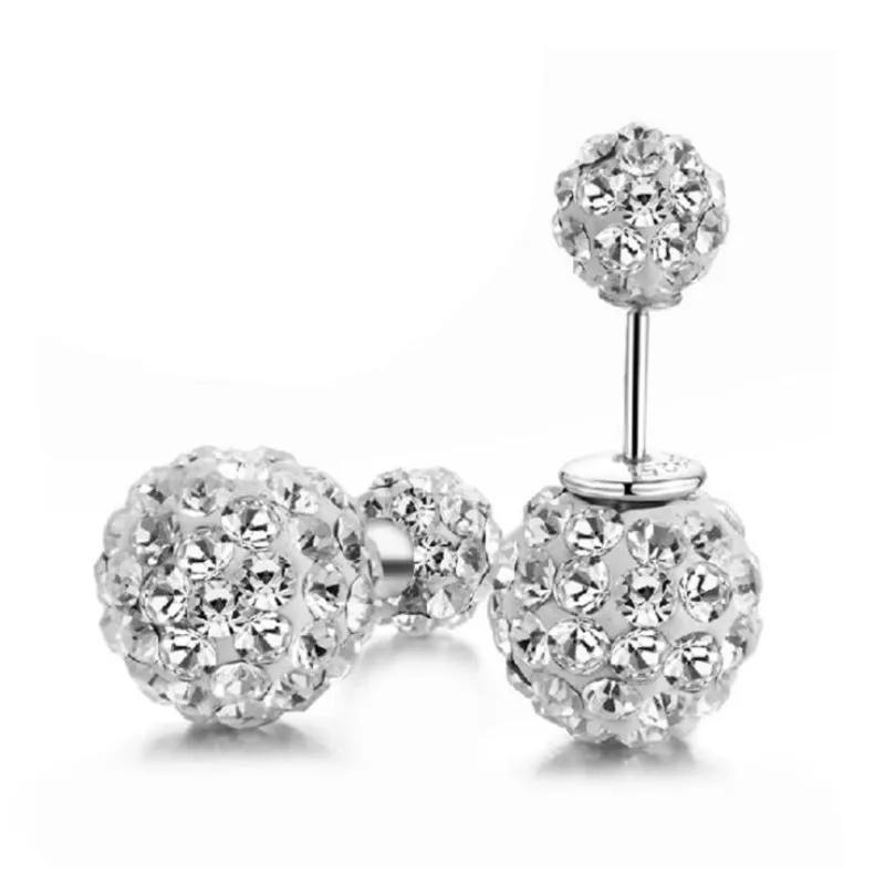 Noble Exquisite 925 Sterling Silver Jewelry Personality  New Beautiful Crystal Two Balls Bright Female Earrings  E220