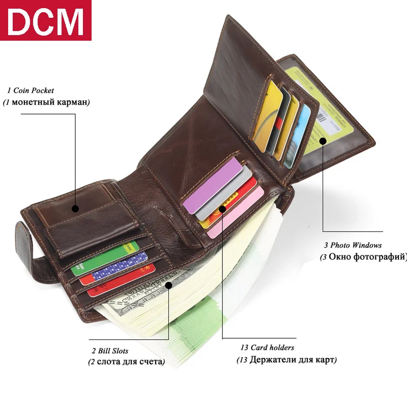 

DCM New Slim Genuine Leather Mens Wallet Man Cowhide Cover Coin Purse Small Brand Male Credit&id Multifunctional Wallets