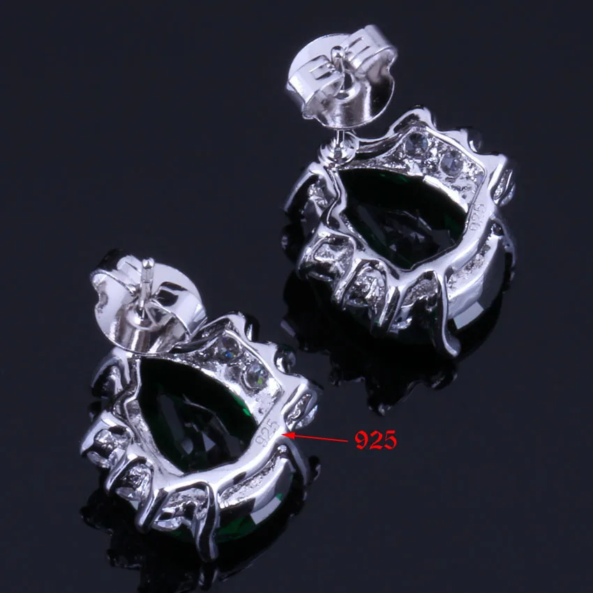 Marvelous Green Cubic Zirconia White CZ Silver Plated Jewelry Sets Earrings Pendant Nacklace Chain Ring V0323