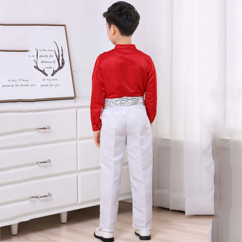 Jazz Dance Costumes Sequins Costumes Boys Long Sleeve Outfits Kids Performance Wear Stage Dancewear Hip Hop Clothes Set DNV11583