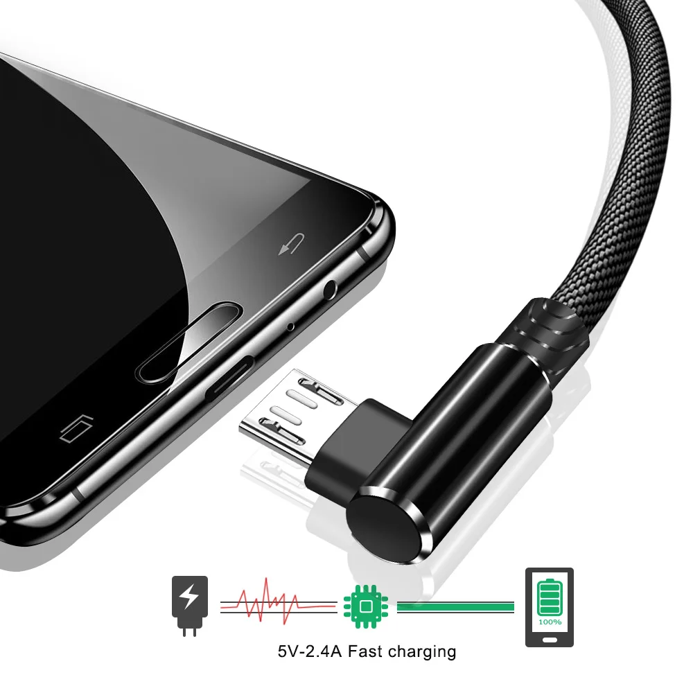 OLAF 2.4A Micro USB Cable 3m 2m 90 Degree Fast Charging USB Data Cable For Samsung Xiaomi Redmi Note 4x 5 LG Mobile Phone Cables