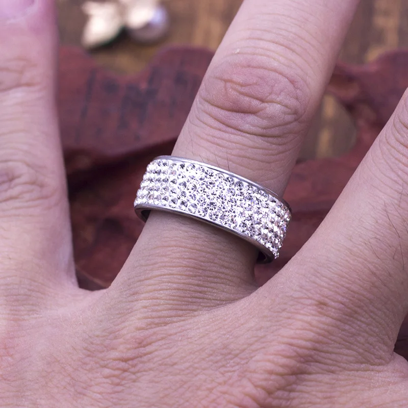 Women's 5 Rows Crystal Wedding Band Ring, Elegant Style