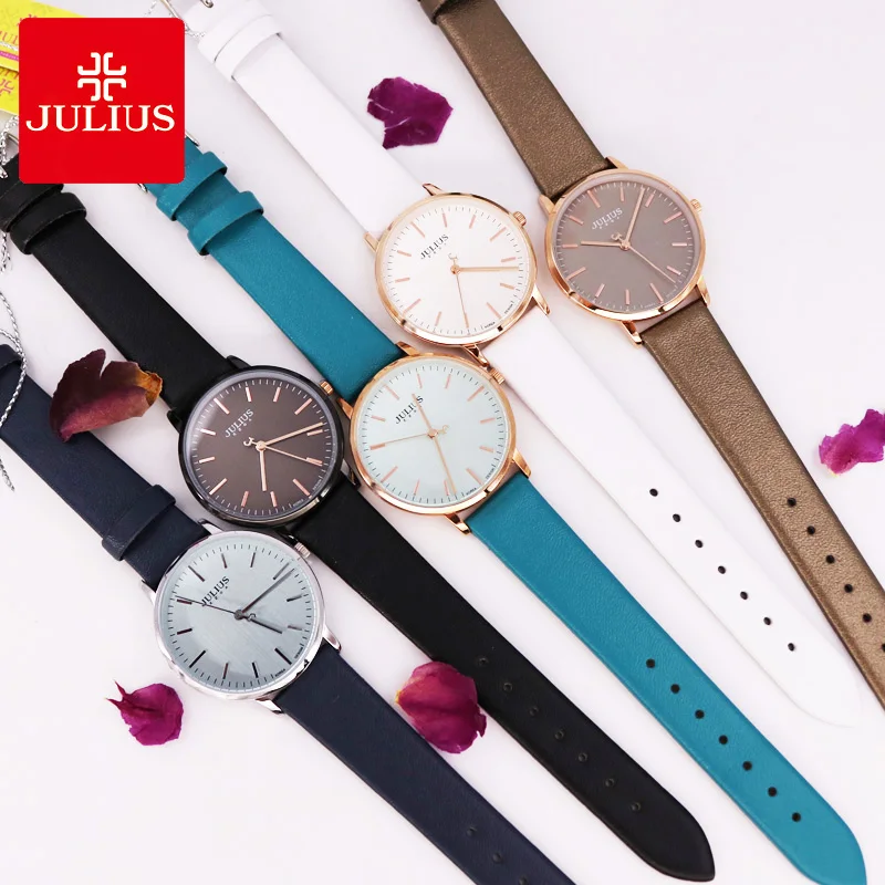 Simple Thin Women's Watch Japan Quartz Hours Woman Clock Fine Fashion Dress Bracelet Leather Girl's Birthday Gift Julius No Box