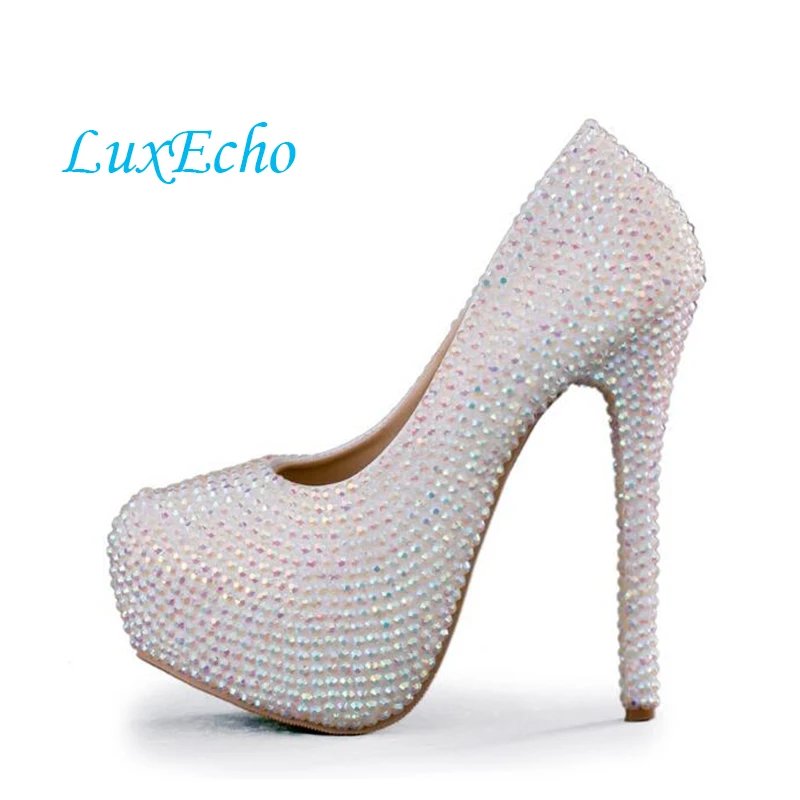 Sparkling rhinestone crystal shoes wedding shoes stunning diamond high-heeled bridal shoes big size 34-43 married shoes