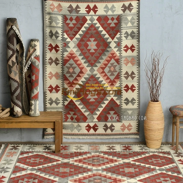 Fabric Kilim Embroidered Floor Carpet For Bedroom Geometric Carpet Bedroom Wool Knitting Carpets