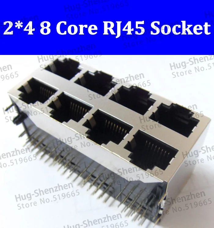 

High Quality new Ethernet port socket RJ 45 2x4 8p 8 core 8P8C internet access socket RJ45 Connector 5pcs/lot