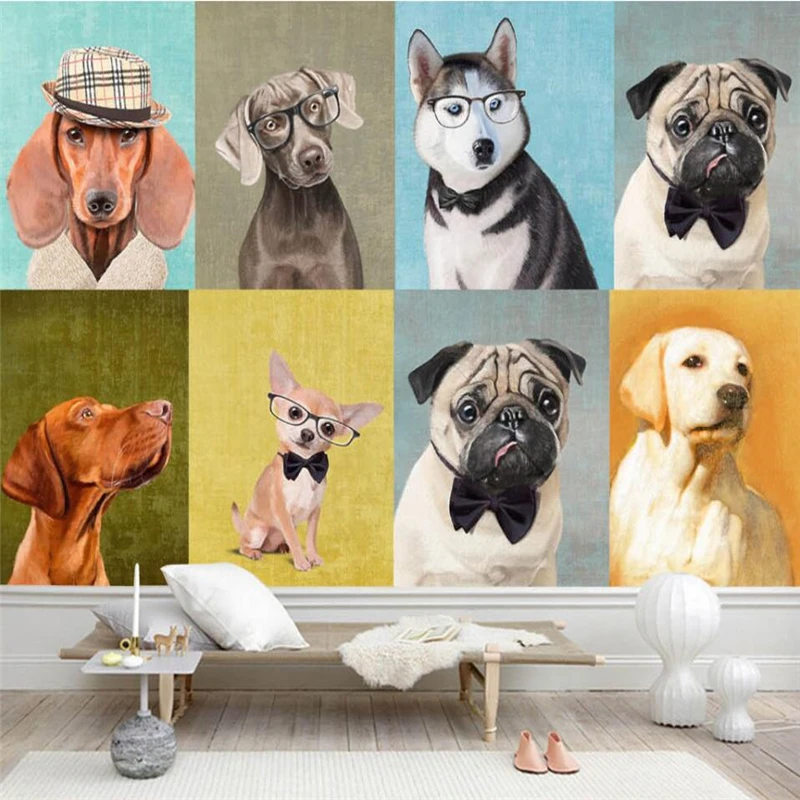 beibehang Europe and the United States hand-painted painting dog pet shop wall custom large mural green silk wallpaper