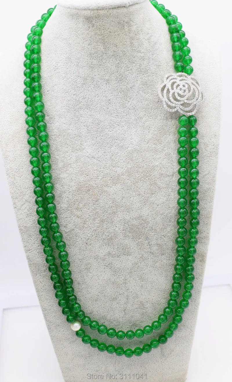 

2rows green jade round 10mm necklace 28-32inch wholesale beads nature FPPJ woman 2019 FOR XMAS GIFT