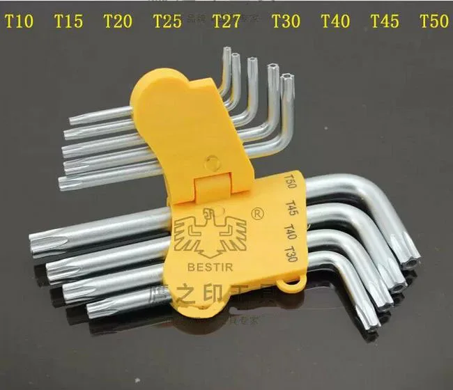 BESTIR taiwan made high quality Cr-V steel 9pcs T10,T15,T20,T25,T27,T30,T40,T45,T50 torx wrench set NO.94208 FREESHIPPING