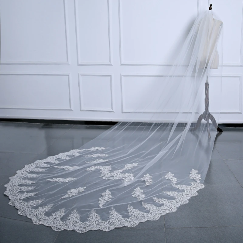 Mode brautschleie Eine Schicht Spitze Hochzeit schleier mit kamm 2021 Braut Schleier Velo de novia Hochzeit zubehör velos de novia