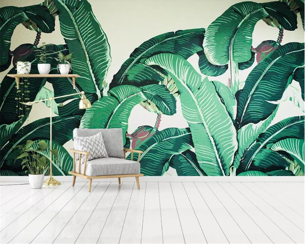 

Beibehang Custom 27 photo Wallpaper Southeast Asia Tropical Rainforest Banana Leaf Background Wall Silk material 3d Wallpaper