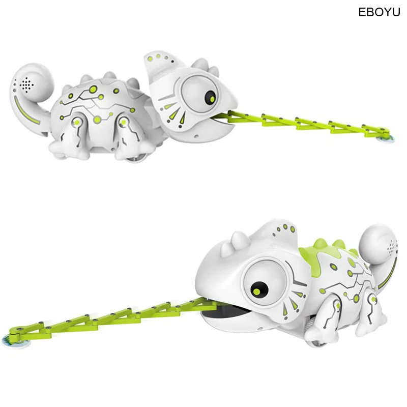 EBOYU 777-618 RC Chameleon Toy with Multi Colored LED Lights and Bug Catching Action RC Robot Hungry Chameleon Pet Gift Toy