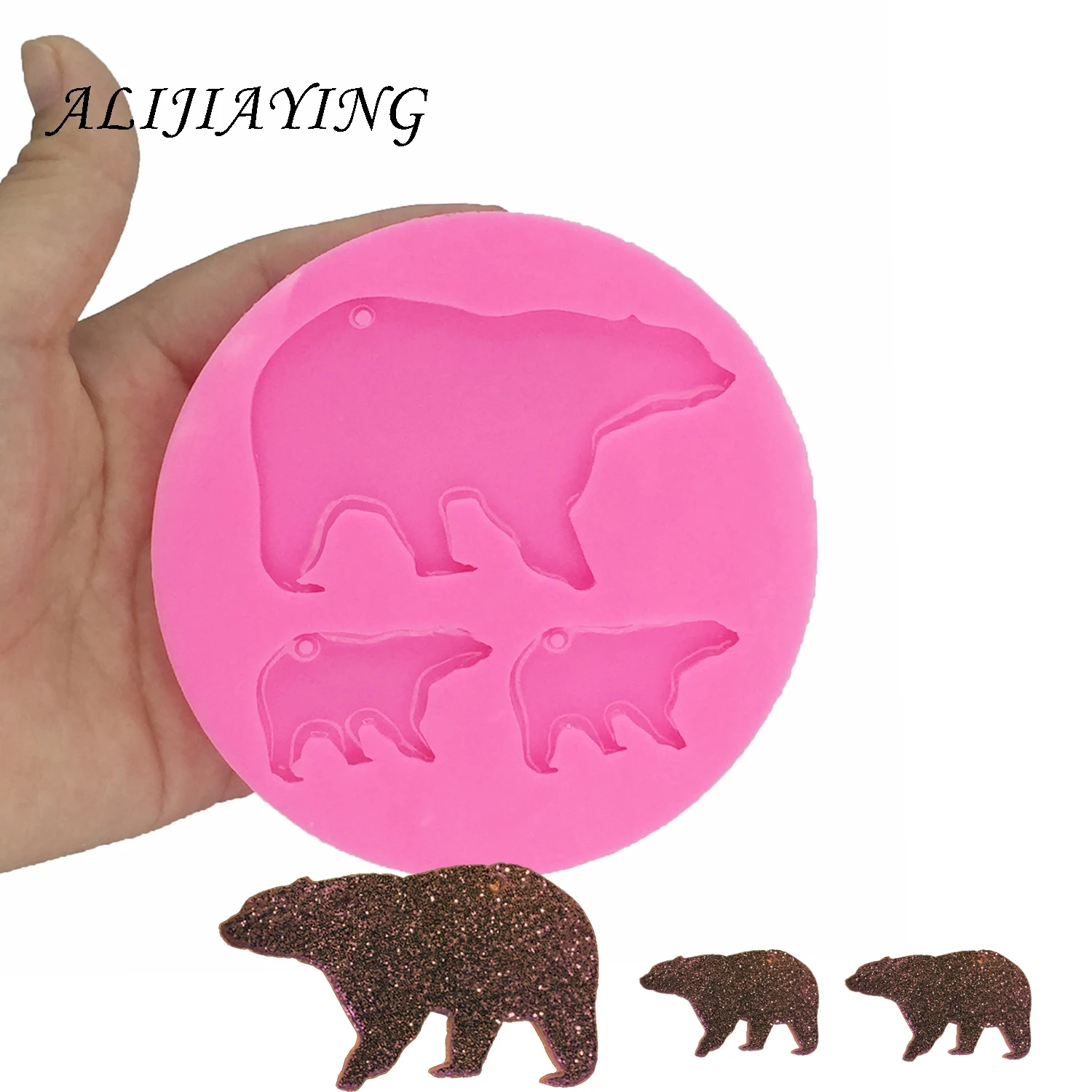 Shiny DIY Mother bear and baby bear shape silicone mold for keychains Resin Mold for 3D crafts tools DY0056