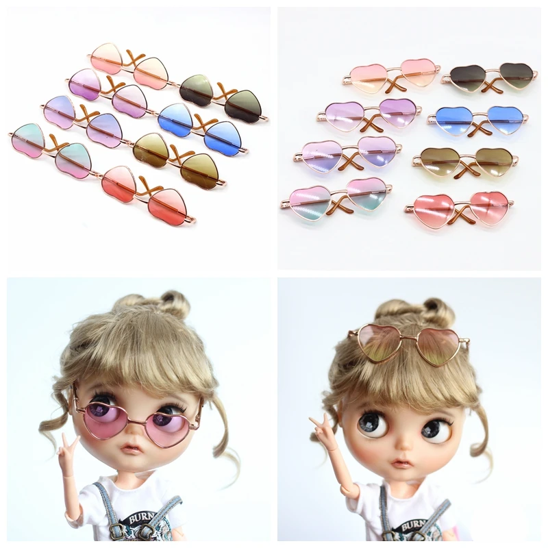 1PCS 8cm Cool Heart Shape Sunglasses for Blyth BJD Dolls Photo Props Doll Glasses