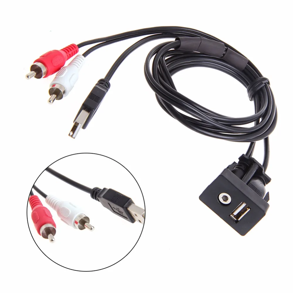 1M 3.5mm USB AUX Stereo Cable Female To 2 RCA Male Car Boat Mot Flush Mount