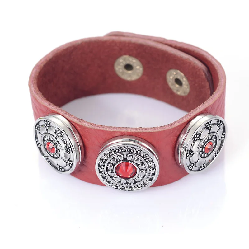 1 Pcs DIY Real Leather Wrap Charm Bracelet With Snap Button Charms Random Style For Women Gift