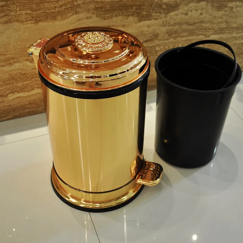 Luxury 6/10L Golden Garbage Kitchen Metal Trash Bins Garbage Cans With Foot Pedal Cubo Basura Cocina For Home Holtel LJT001A