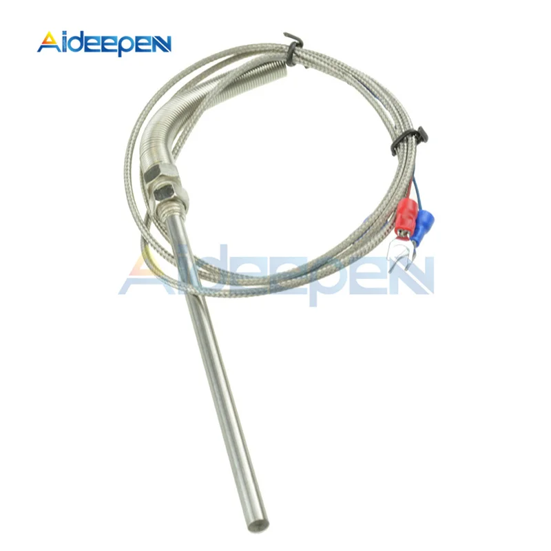 PT100 Thermocouple Wires Stainless Steel RTD Pt100 Temperature Sensor Probe M8 Thread Cable Length 1M/2M With 3 Cable Wires