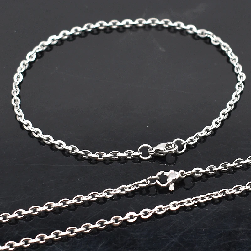 AMUMIU 2 Piece Sets!! 3mm Stainless Steel Necklace Bracelet Chain Men Women Jewelry Sets Wholesale Accessories HZTZ120