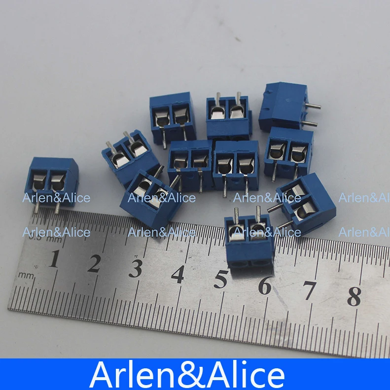 Tornillo de 2 pines, conector de bloque de terminales PCB, color azul y verde, paso de 5mm, 20 Uds.