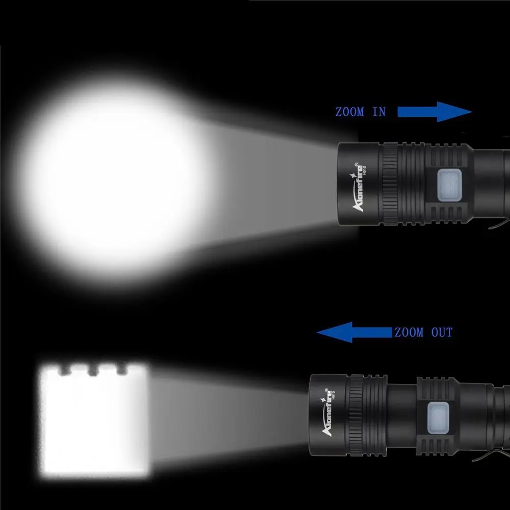 Alonefire-強力なled懐中電灯h010,40000lm,xhp50.2,usb充電,ズーム,18650/26650バッテリー,充電式,ハンティングライト