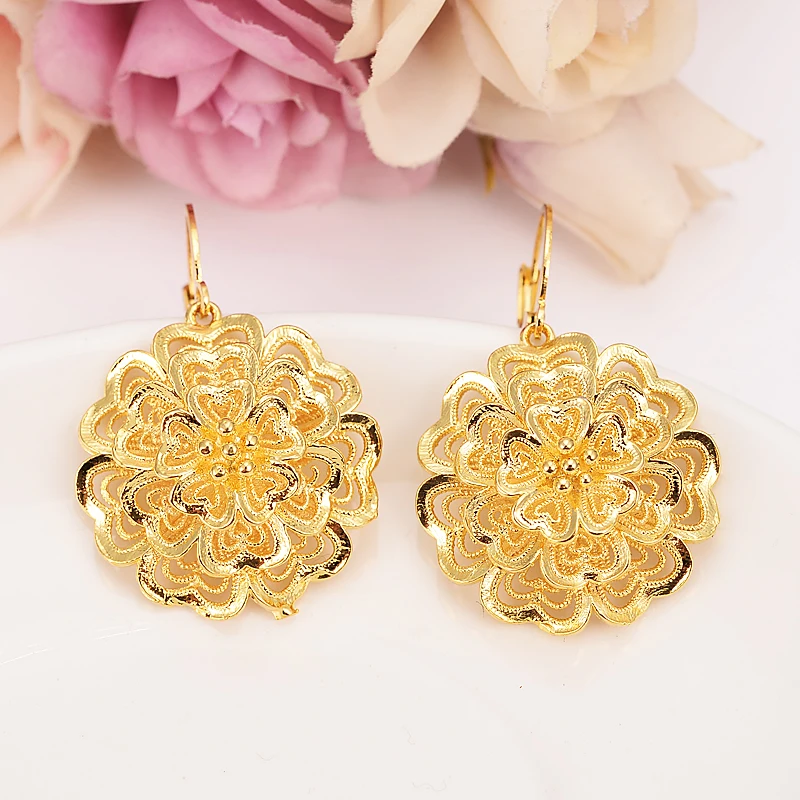 african Arab Dubai flower Earrings Gold Color Jewelry Ancient Coins Vintage Accessory for Women Girls kids party jewelry gift