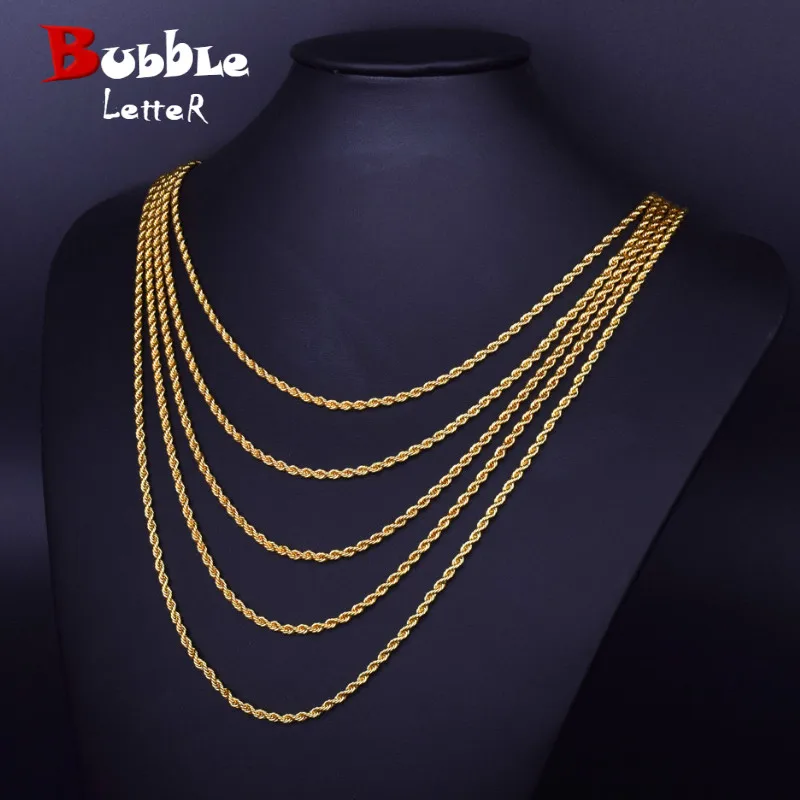 Bubble Letter Rope Chain Necklace Gold Color Stainless Steel Hip Hop Jewelry For Women