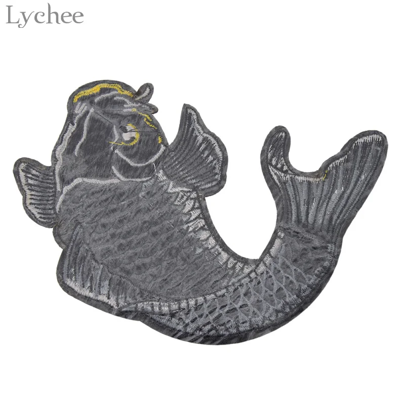 Lychee Life 1Set Koi Fish Embroidered Patches Embroidered Iron On Patch For Clothing Applique DIY Handmade Sewing Accessory