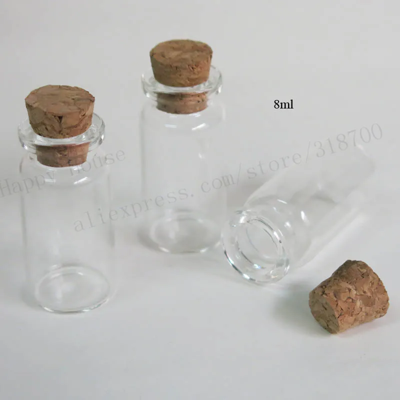 100pcs/lot 8ml small clear glass bottle with wooden cork,8cc empty glass vials,sample jars,22*45*12.5