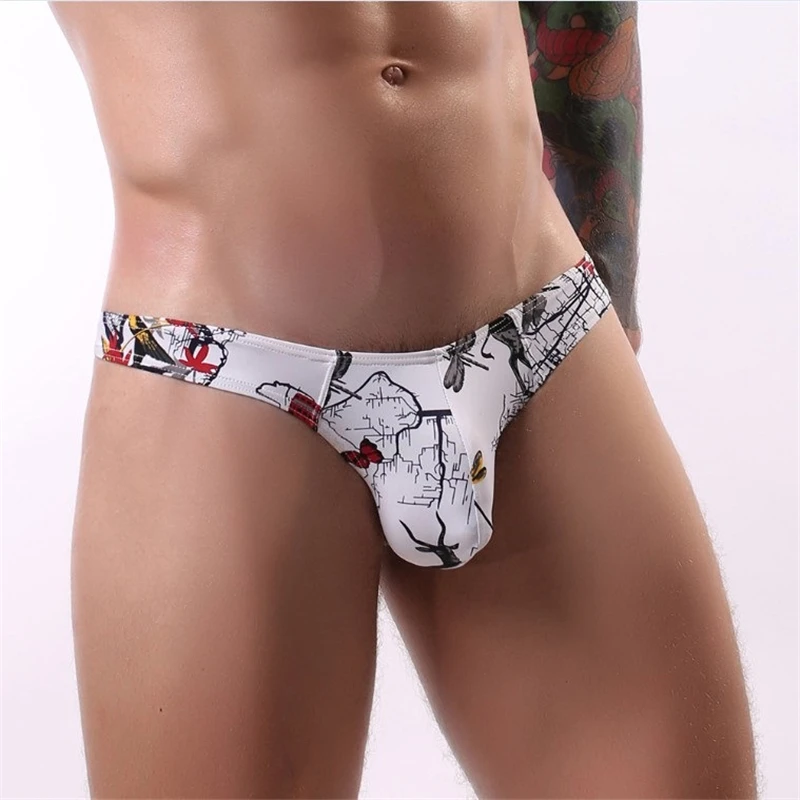 New men\'s underwear sexy fashion print U convex big bag low waist men\'s thong T pants comfortable cool large size male Panties