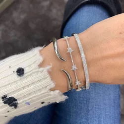 inner 60mm micro pave cz star open bangle bracelet for women Christmas gift cute lovely star trendy hand bracelets