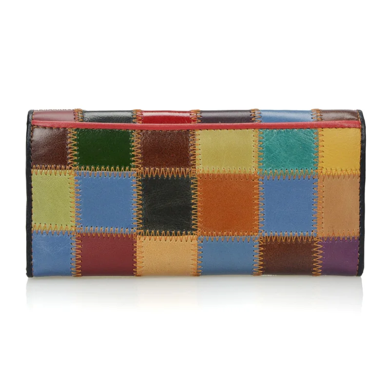 Dreamlizer 2021 New Fashion Patchwork Women Wallets Long Genuine Leather Purse Female Colorful Female Day Clutch Zipper Bags