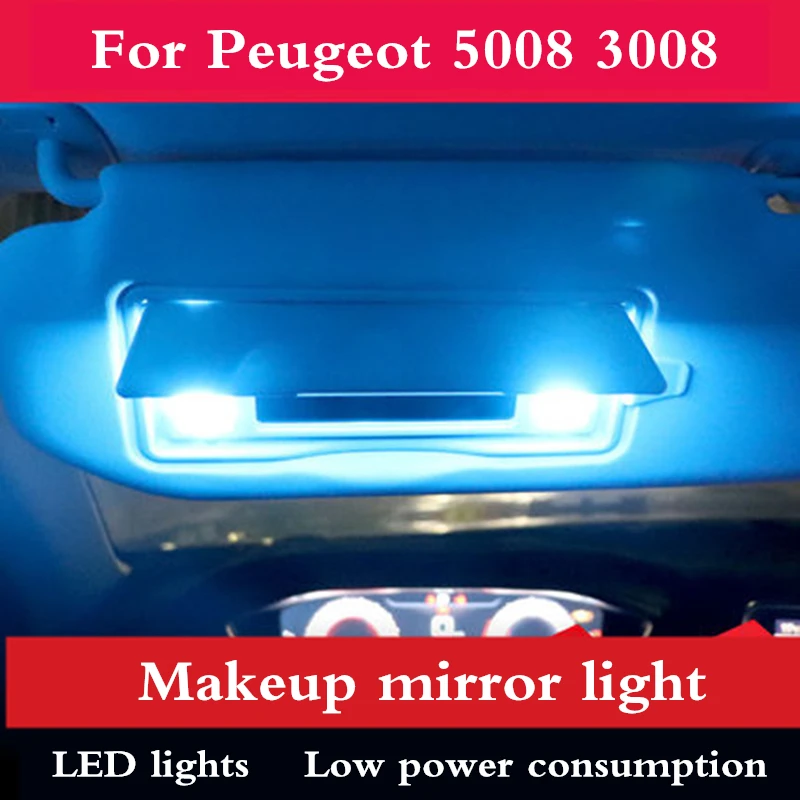 

2PCS Makeup Mirror Light Bulb Spotlight Glasses Case Replacement lamp For Peugeot 5008 3008 2017 2018 2019 Interior modification