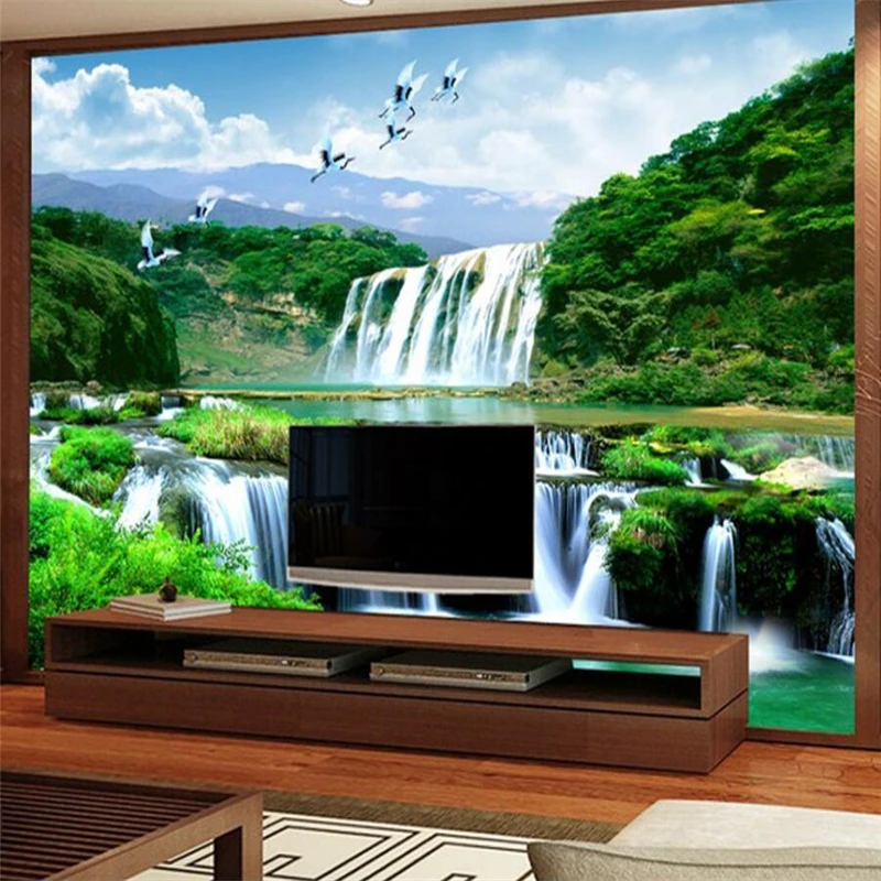 wellyu Chinese landscape water financial TV sofa wall custom large mural green wallpaper papel de parede para quarto