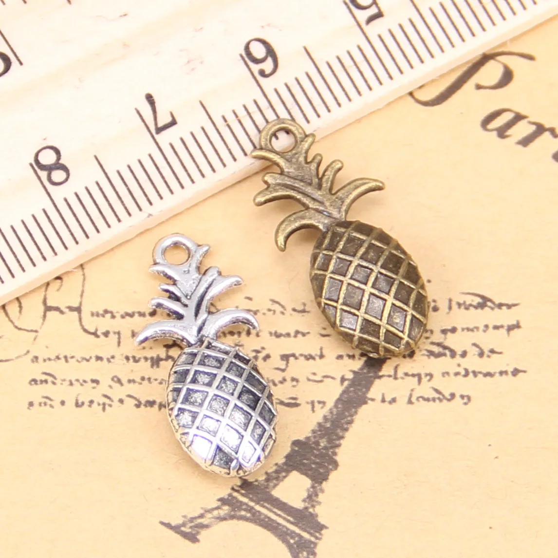 48pcs Charms For Jewelry Making double sided pineapple 23x10mm Antique Silver Plated Pendants DIY Tibetan Silver Necklace