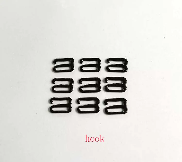 100 pcs / lot 6mm/8mm/10mm/12mm/15mm/18mm/20mm  black metal ring slider hook bra accessory