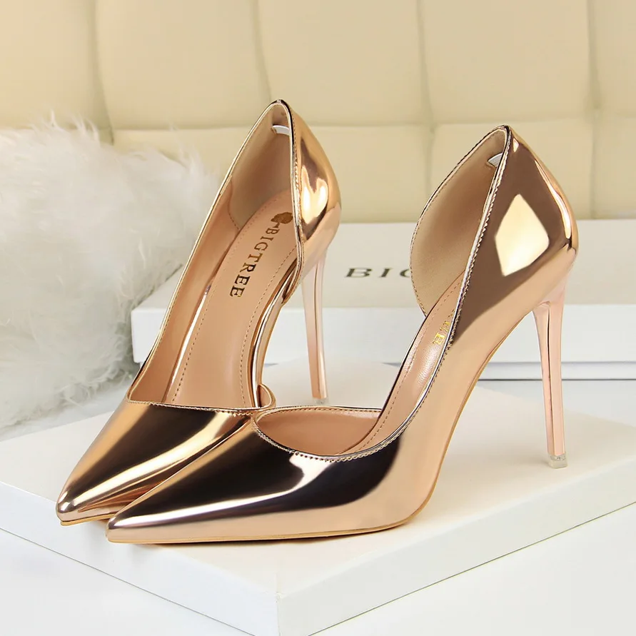 

New Fashion High Heels Simple Stiletto Metal High Heel Shallow Mouth Pointed Side Hollow Shoes Wedding Shoes Ladies Women Shoes