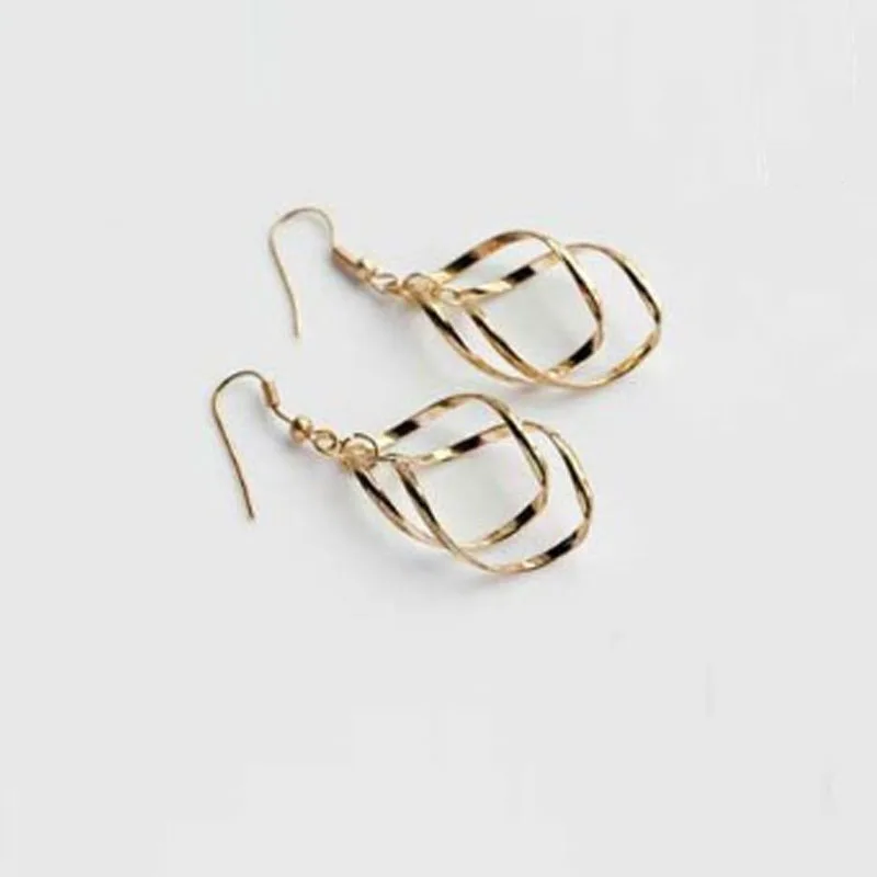 Hollow Leaf Twist Rhombus Multilayer Drop Earrings For Women Long Dangle Earring Brincos Bijoux boucle d\'oreille Jewelry