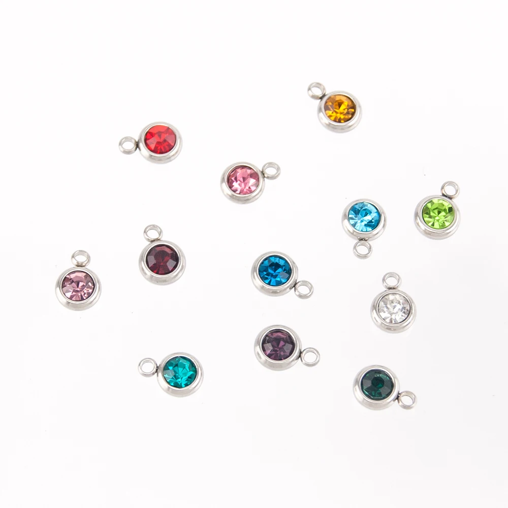 12 Zodiac Signs Stainless Steel Crystal Birthstone Charms Lucky Stones Pendants for Jewelry Making Unique Gifts