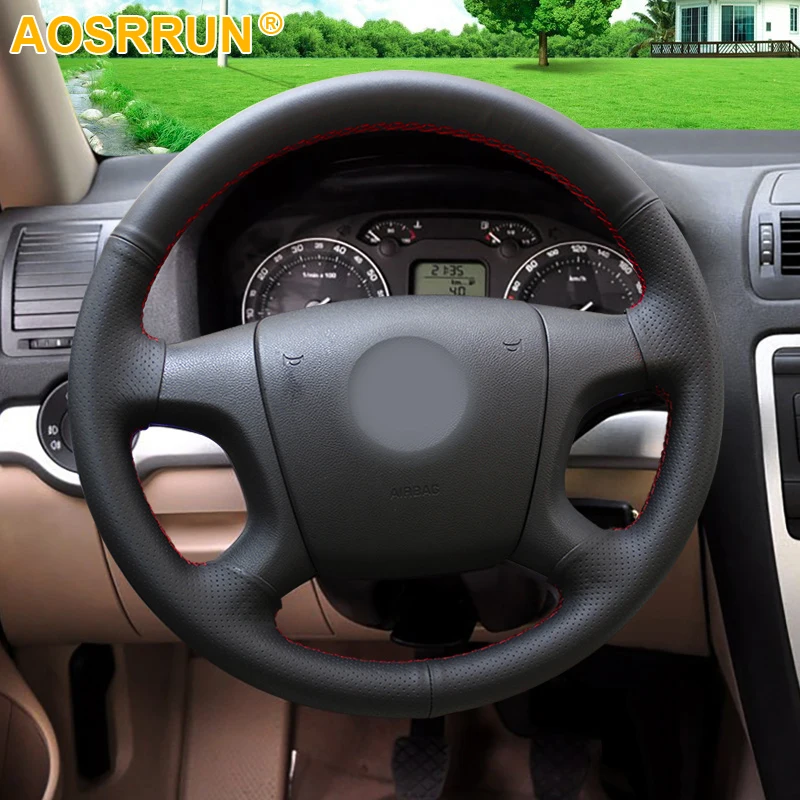 Accessories Trim Genuine Leather Car Steering Wheels Cover For Old Skoda Octavia Fabia 2005 2006 2007 2008 2009 2010